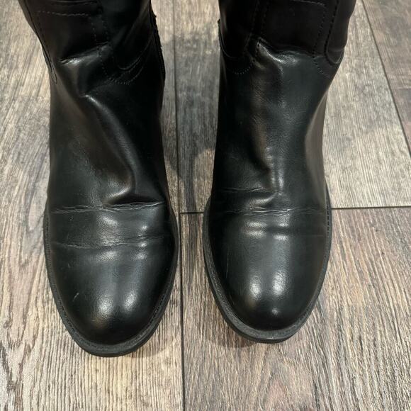 Tommy‎ Hilfiger Riding Boots Two-Tone Knee High Logo Black Brown Size 8 - Picture 7 of 10